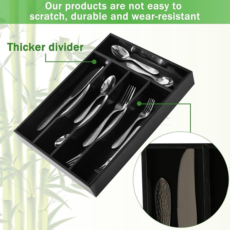 Greenual 2 Pack Black Silverware Organizer 10 In Utensil Organizer Silverware Tray for Drawer Cutlery Flatware Organizer for Kitchen Bamboo Wood - Image 4